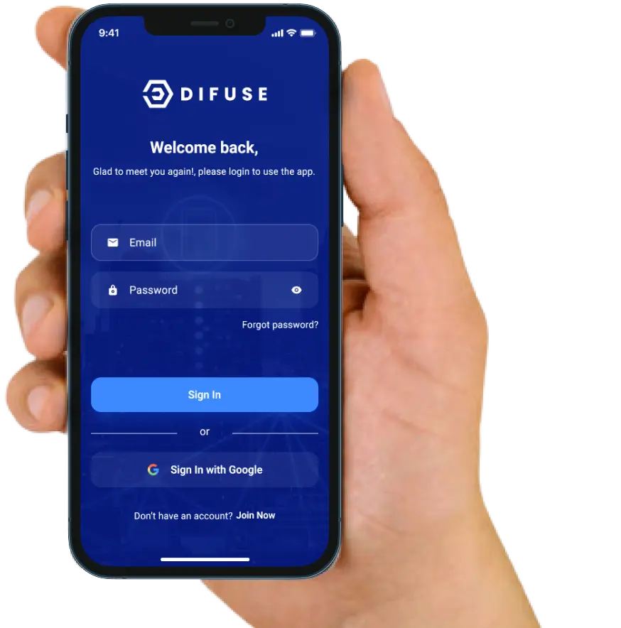 hold the mobile in hand with difuse theme